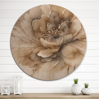Designart "Single Beige Flower IV" Traditional Wood Wall Art Décor - Natural Pine Wood