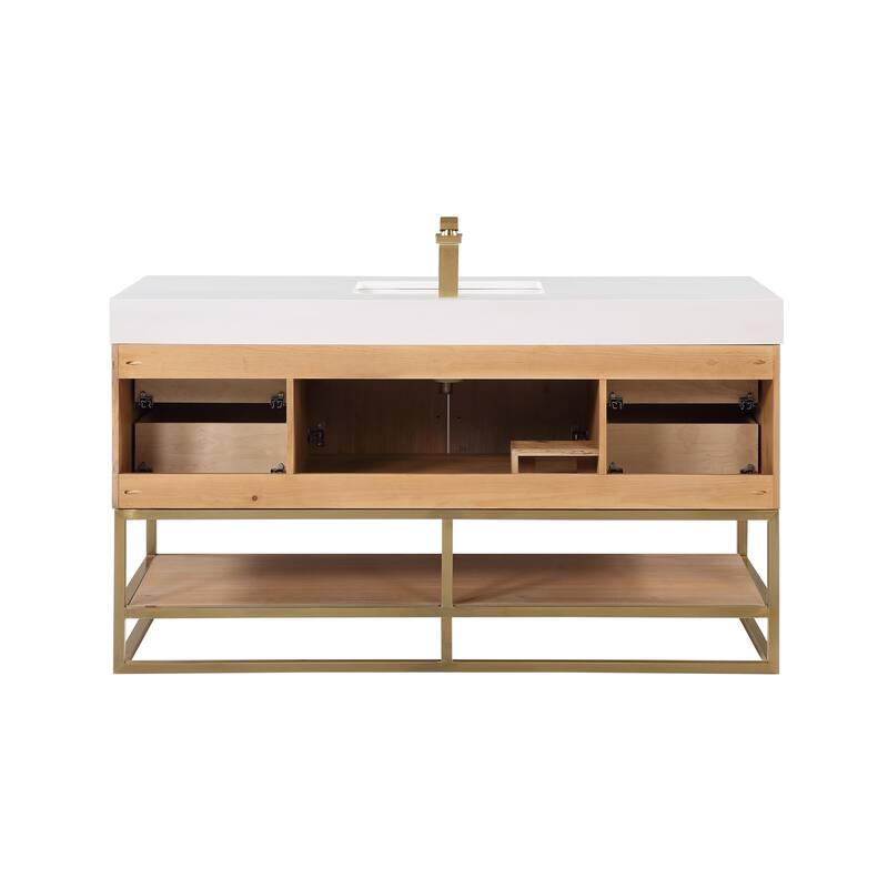 Altair Bianco Bath Vanity with White Composite Stone Top,no Mirror