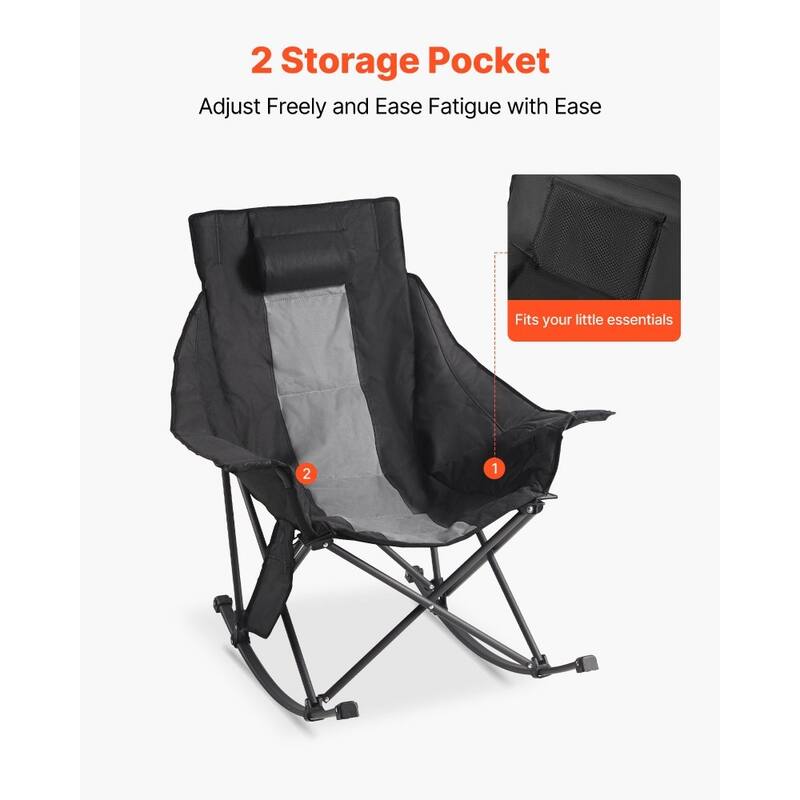 Black Grey Cotton-Padded Oxford Heated Rocking Camping Chair with Dual-Zone Warmth and Foldable Steel Frame