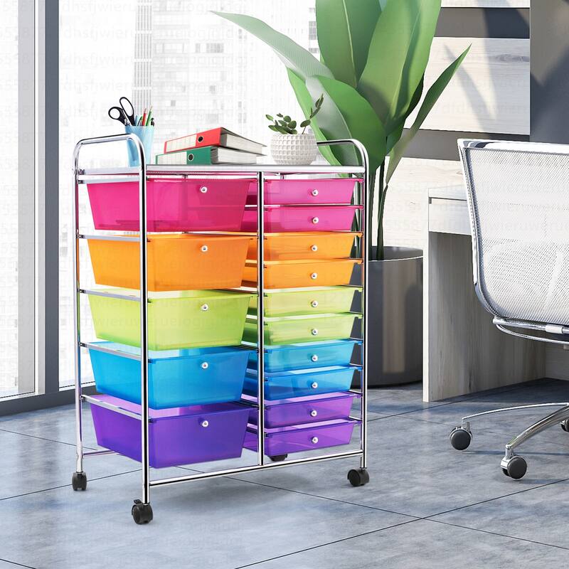 Costway 15 Drawer Rolling Storage Cart Tools Scrapbook Paper Office - See Details