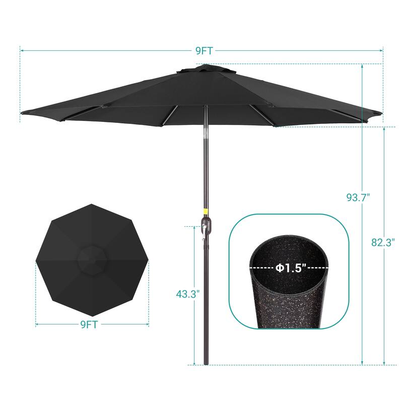 BONOSUKI Patio 9FT Market Umbrellas and Shade, Table Umbrella for Patio and Outdoor With Tilt Button, Anthracite Gray