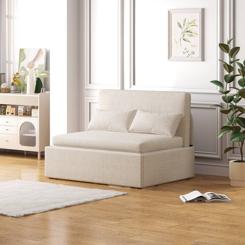 Mixoy Linen 2-in-1 Convertible Sofa Bed,Twin/Queen Pull Out Sleeper Sofa with Mattress,Cushions