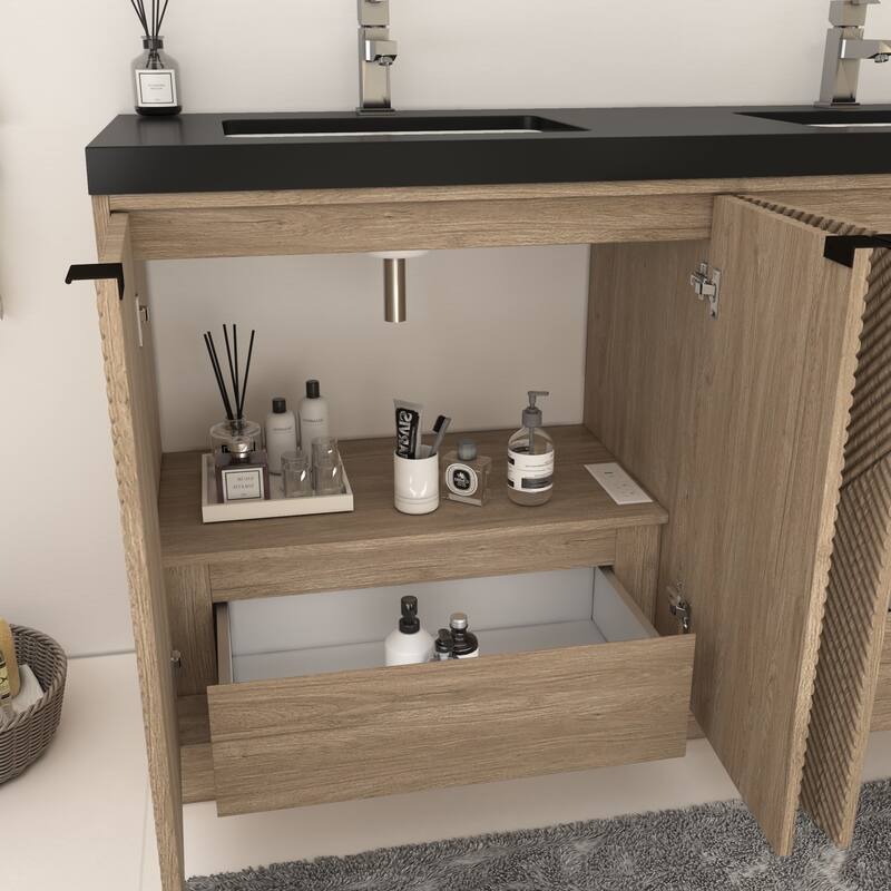 Milano 60" Freestanding Bathroom Vanity with Double Black Acrylic Sink