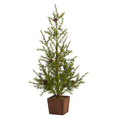 28" Alpine "Natural Look" Christmas Tree in Planter with Pine Cones - Green