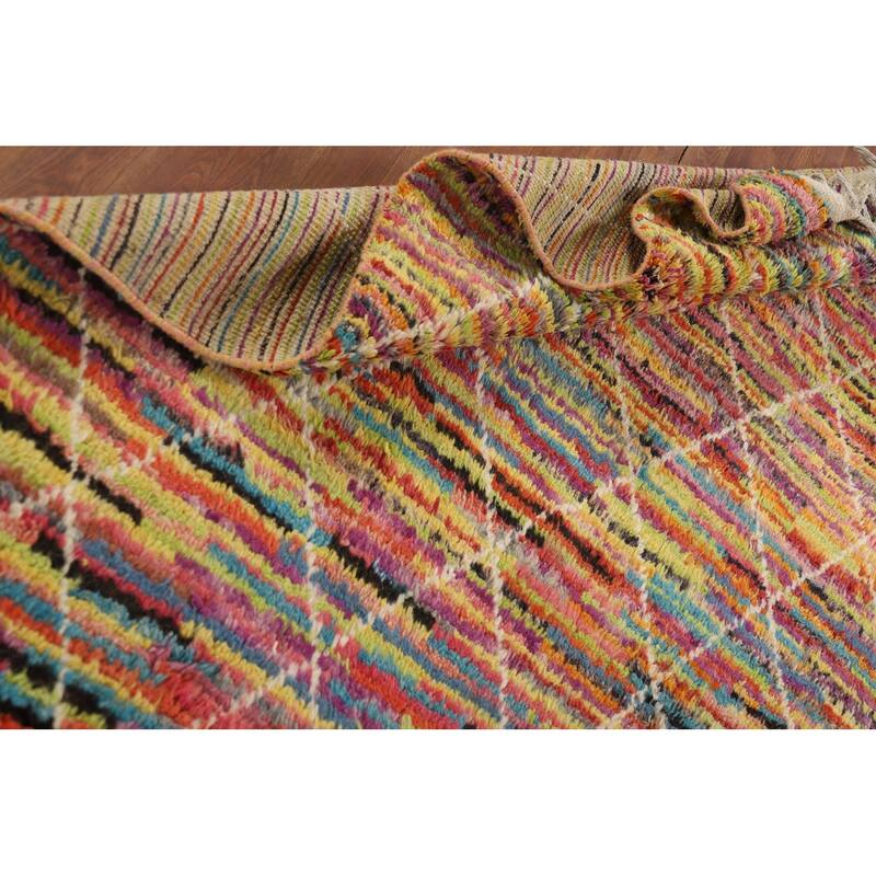 All-Over Trellis Moroccan Oriental Area Rug Hand-Knotted Wool Carpet - 6'2" x 9'2"