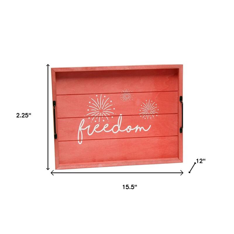 HomeRoots 16" Red And White Freedom Serving Tray With Handles - 15.50 in. x 2.25 in. x 12.00 in.