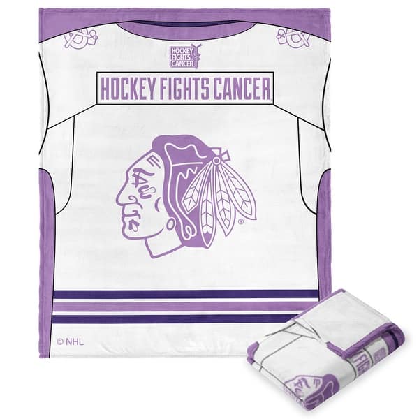 slide 2 of 5, NHL Hockey Fights Cancer Jersey Blackhawks Silk Touch Throw Blanket