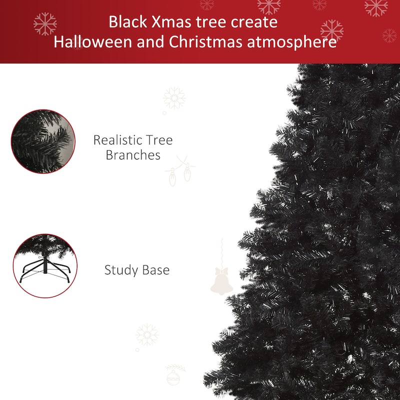 7ft Black Artificial Christmas Tree with Sturdy Metal Base and Realistic Branches