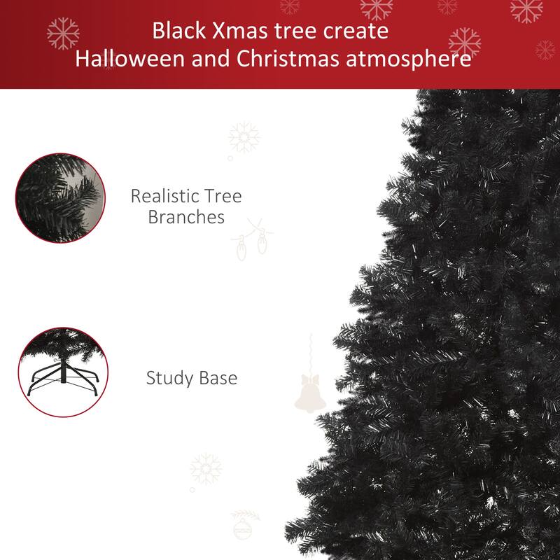 7ft Unlit Black Christmas Tree, Douglas Fir Style with 1346 Tips & Metal Stand - Perfect for Halloween and Holiday Display
