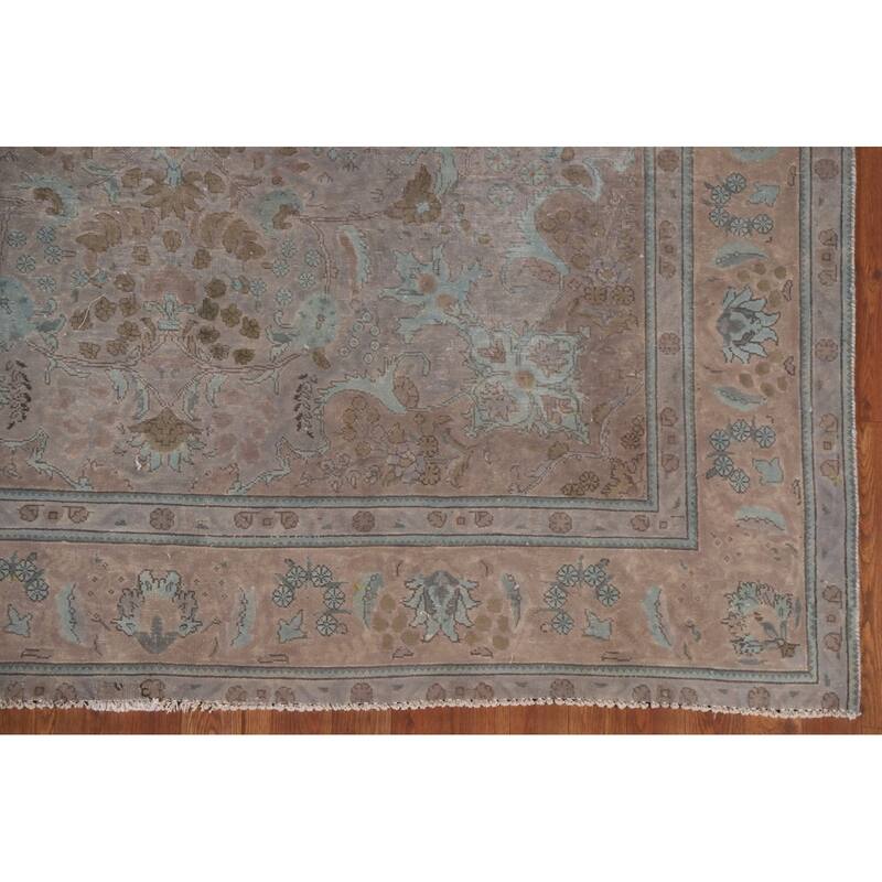 Hand Knotted Oriental 100% Wool Carpet Traditional Floral Brown Tabriz Area Rug - 9' 4'' X 6' 8''