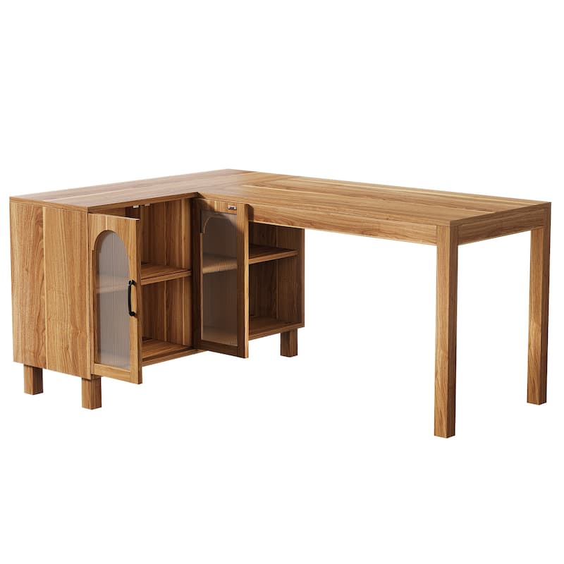 L Shaped Desk with Storage Cabinet, 59'' Corner Computer Desk Office Desk