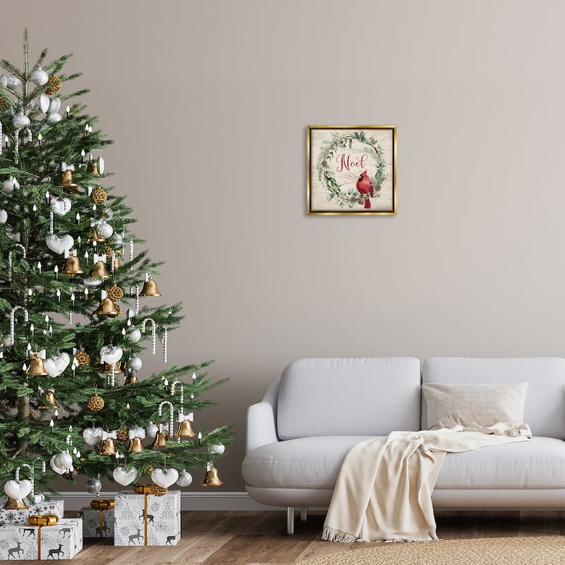 Stupell Noel Wreath with Cardinal Framed Floater Canvas Wall Art Design By Mollie B.