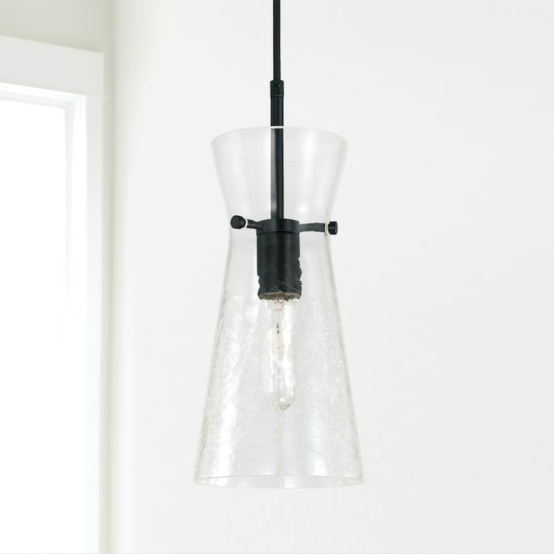 6" 1-light Pendant w/ Clear Half-Crackle Tapered Glass