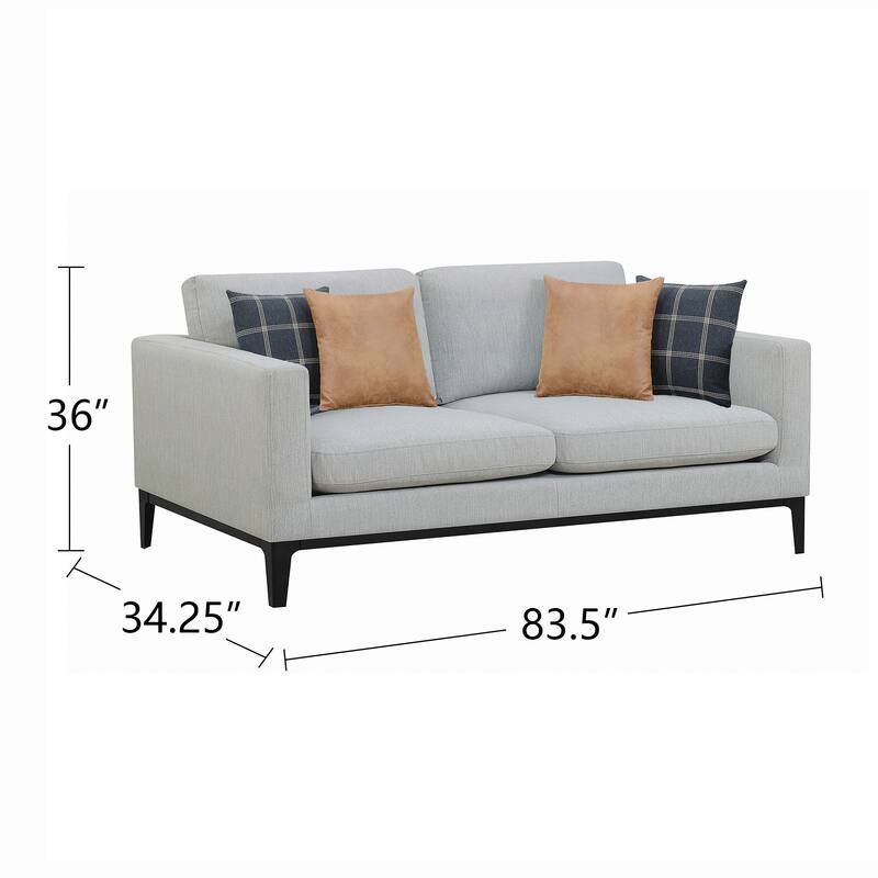 Upholstered Sofa with Metal Base in Light Grey and Black