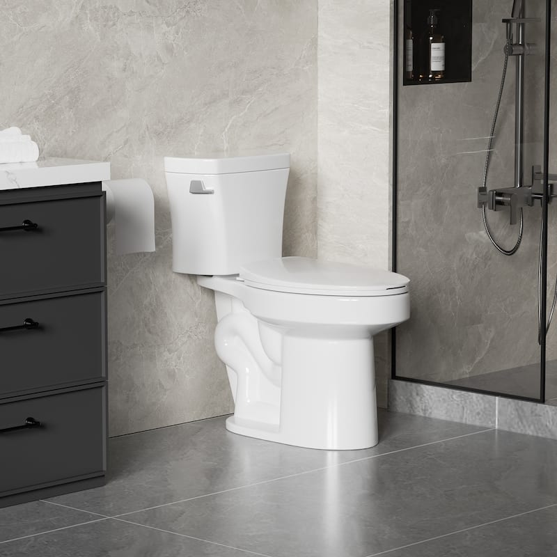 1.28 Tornado Flush Two-piece Toilet,Siphonic Side Press Single Flush,17"ADA Comfort Chair Height Seat,S-trap 12",Rimless Bowl - Gloss White