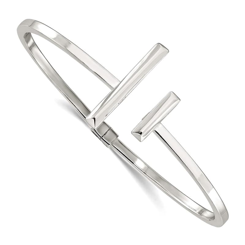 Curata 925 Sterling Silver 7" Uneven Bars Hinged Designer Cuff Bangle Bracelet