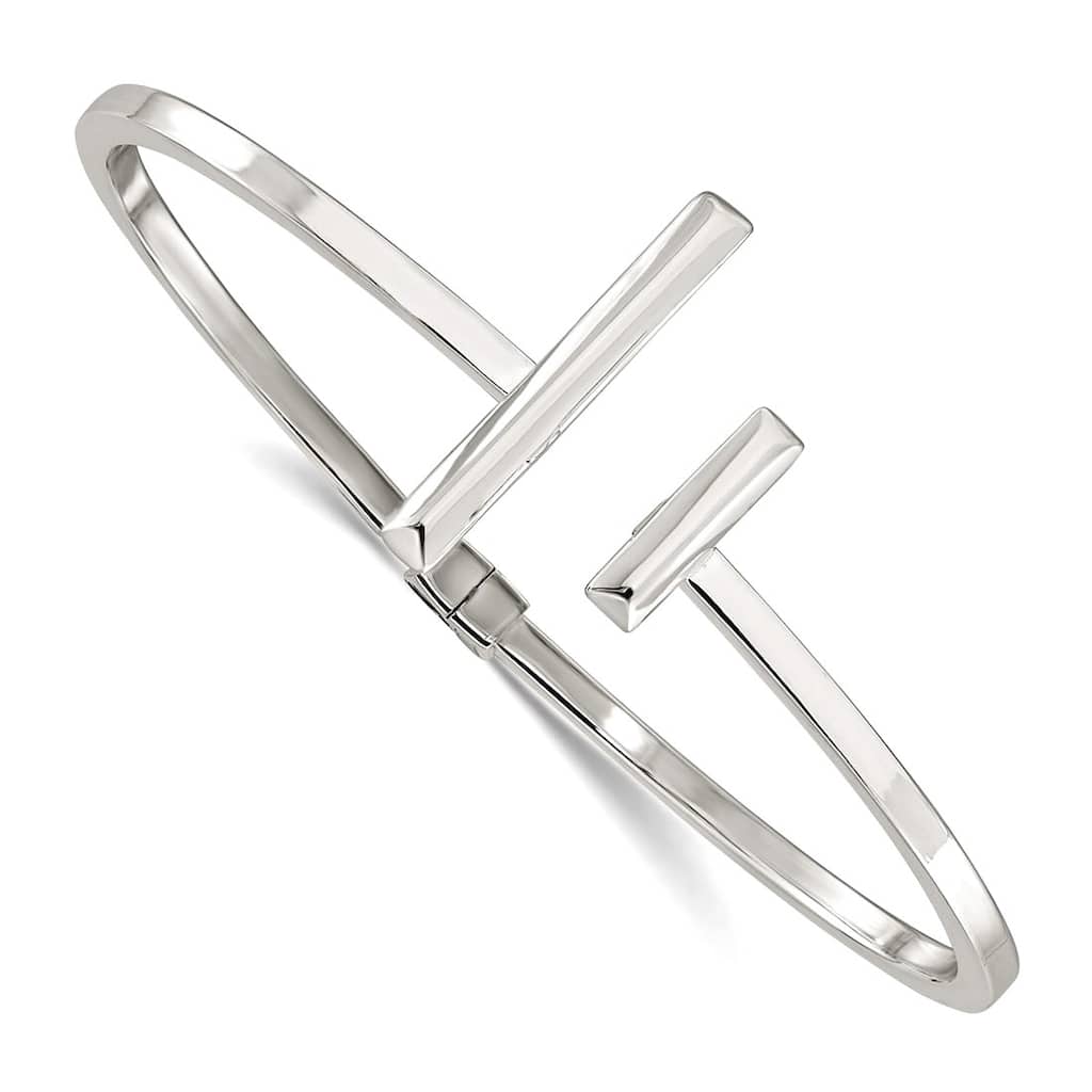 Curata 925 Sterling Silver 7" Uneven Bars Hinged Designer Cuff Bangle Bracelet