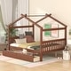 preview thumbnail 3 of 43, Full Size Wooden House Bed with Drawers
