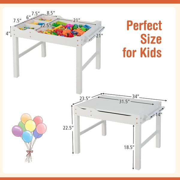 dimension image slide 1 of 2, Costway Kids Multi Activity Play Table Wooden Building Block Desk w/ - See Details