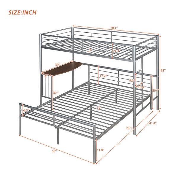 dimension image slide 2 of 3, Artsy Twin Over Full Metal Bunk Bed with Integrated Desk, Ladder and Quality Slats for Bedroom, Versatile Use
