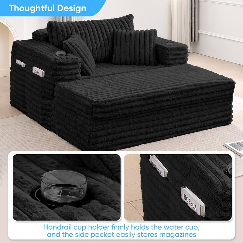 Mixoy Modern Corduroy Fabric Sofa Bed Chair,Single Sofa Chair With Cup Holders,Wide Armrests,Sleeper For Apartment