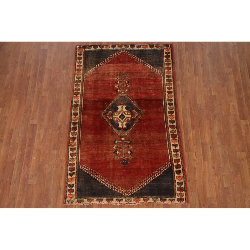 Hand Knotted Oriental 100% Wool Carpet Traditional Medallion Red Shiraz Area Rug - 6' 3'' X 3' 11''