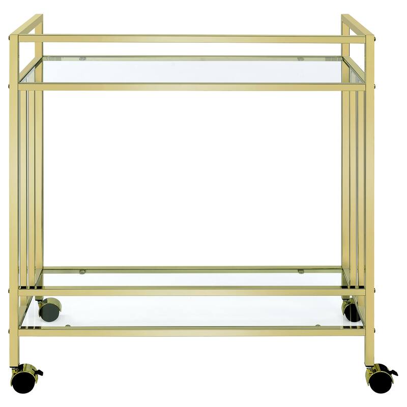 Cara 2-tier Rectangular Glass Shelf Metal Bar Cart