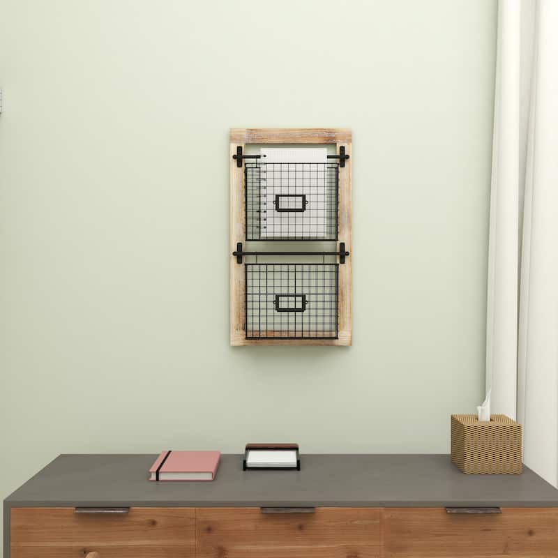 Metal Suspended Wire Basket 2 Slot Magazine Rack Holder with Suspended Baskets and Label Slot - Black - Roche River Decor