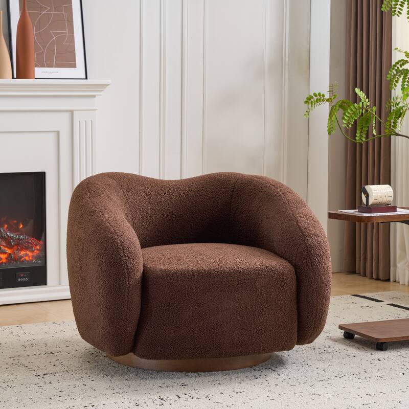 Christopher Knight Home - Aradia Contemporary Boucle Upholstered 360° Swivel Club Chair with Curved Backrest & Wooden Base