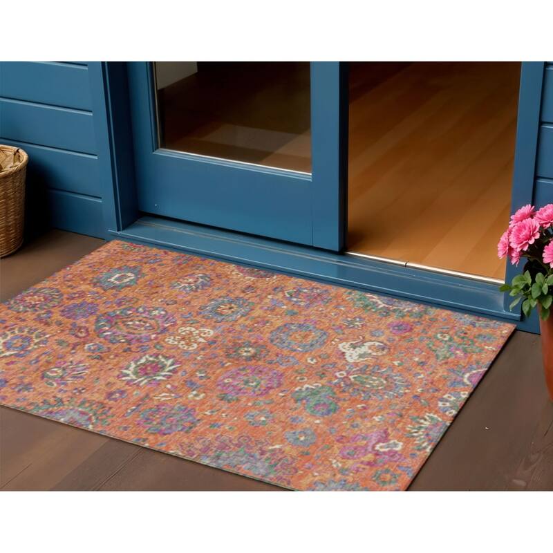 HomeRoots Floral Traditional Rectangle Outdoor Rug - 3' x 5'