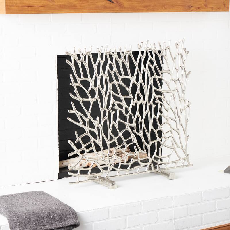 Aluminum Metal Abstract Coral Inspired Single Panel Fireplace Screen - Gold or Silver - Roche River Decor