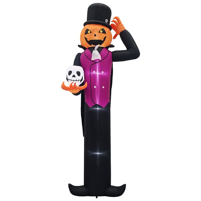 12 Feet Halloween Inflatable Pumpkin Man with Skull LED Lights for Outdoor or Indoor Decoration