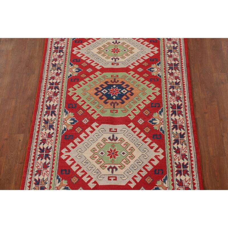 Geometric Kazak Rug Handmade Wool Carpet - 3'2"x 5'0"