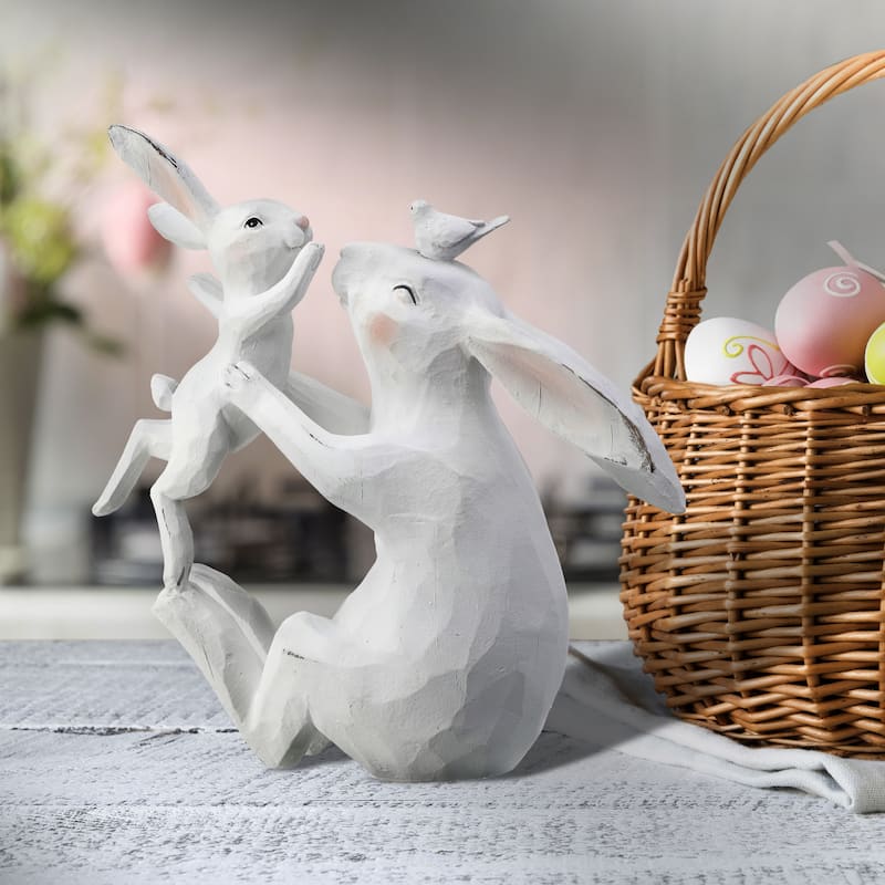 Resin Bunny Tossing Baby 9"