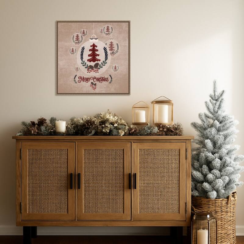 Christmas Ornament by Emel Tunaboylu (22 x 22 in.), Framed Canvas Wall Art Print - Sylvie Beaded Dark Gold