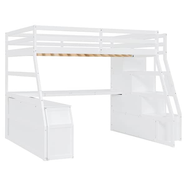 slide 2 of 15, Full Size Loft Bed with Desk, 7 Drawers and 2 Shelves, White White - Full