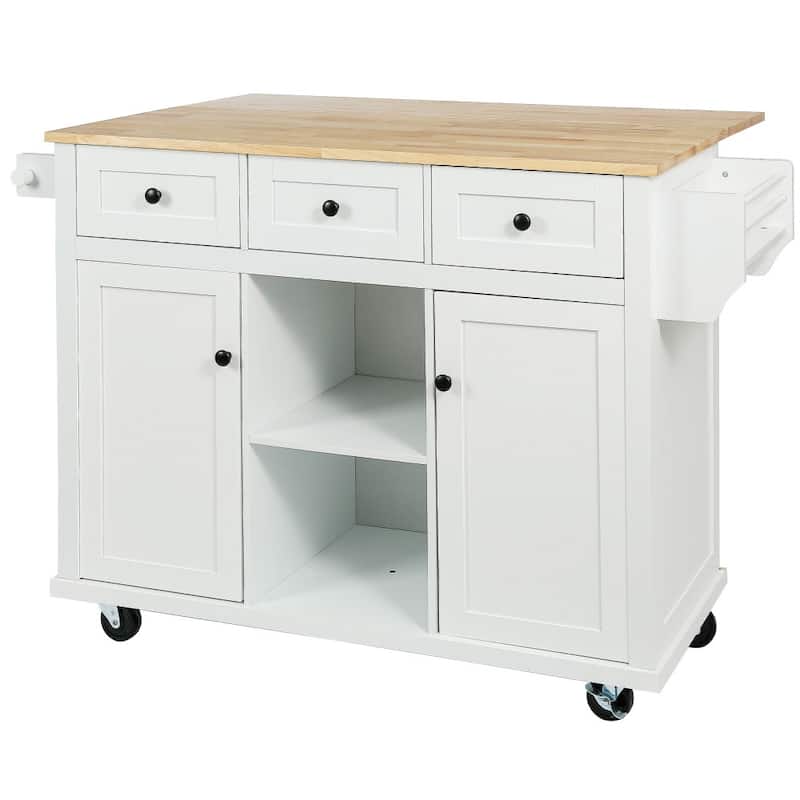 53 in. W MDF Kitchen Island with Countertop and Storage Cabinet