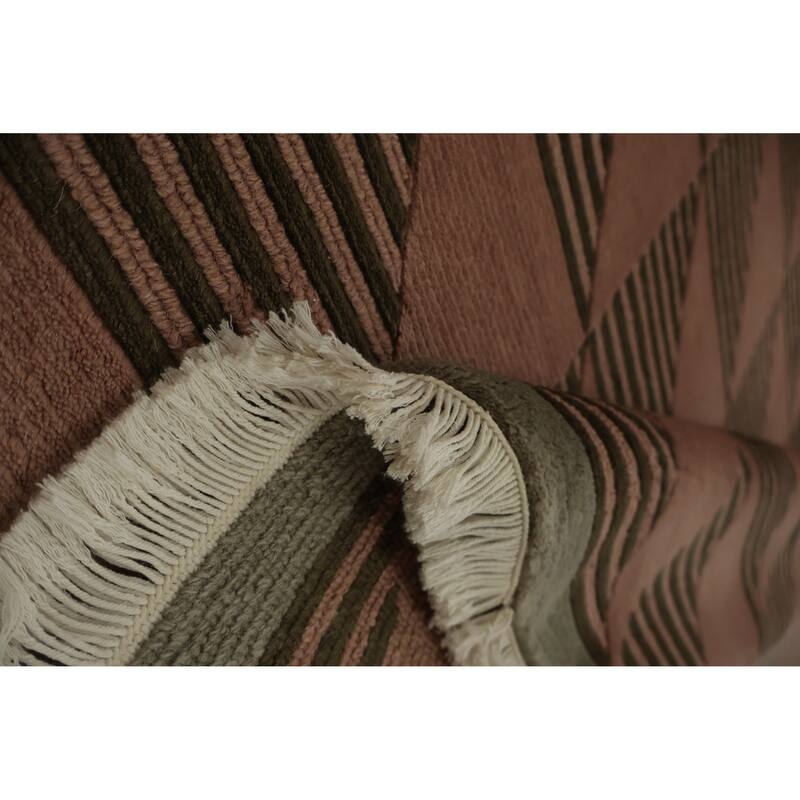 Hand Knotted Oriental 100% Wool Carpet Modern Geometric Pink Nepalese Area Rug - 8' 3'' X 4' 11''