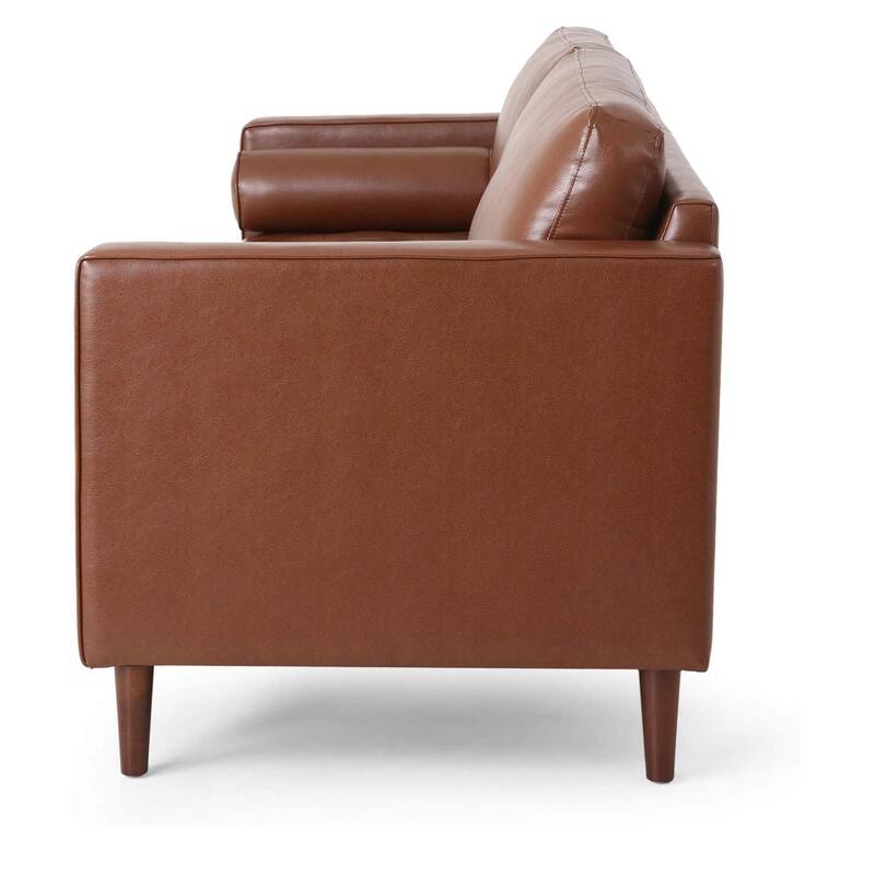 82.25 " Faux Leather Couch, Mid Century Modern Sofa Loveseat Couch w/ 2 Pillows, Solid Wood Frame, Home Sofa for Living Room