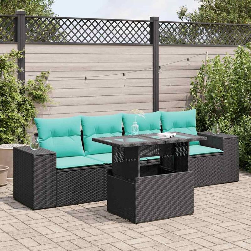 vidaXL Patio Sofa Set with Cushions Table and Couches 5 Piece Poly Rattan - 21.7 x 24.4 x 27.2