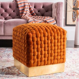 SAFAVIEH Couture Ravyn Woven Velvet Ottoman - Sienna / Gold