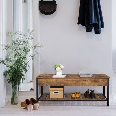 47.8" L Brown Entryway Lift Top Shoe Storage Bench