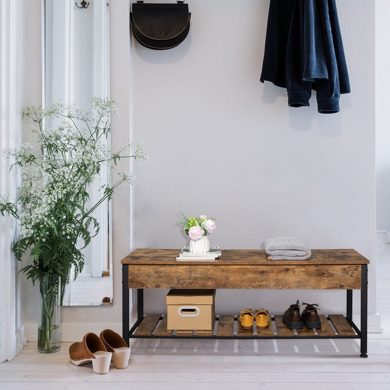 47.8" L Brown Entryway Lift Top Shoe Storage Bench