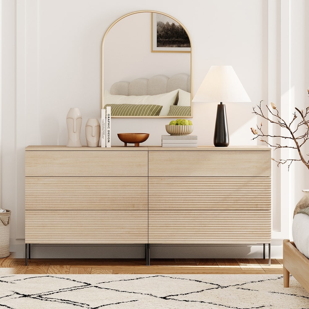 Modern Wood 3-Drawer Dresser With Reeded Design, Minimalist Dresser Organizer Storage