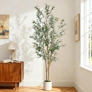 Olive Trees Artificial Indoor, 6FT Tall Faux Olive Tree with White ...