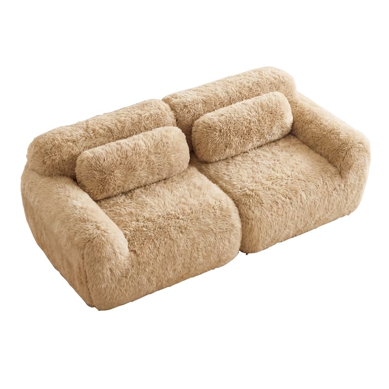 Homy Casa Light Khaki Modular Sectional Sofa, Soft Plush Fabric Cloud Couch with Anti-Slip Base & Decorative Pillows