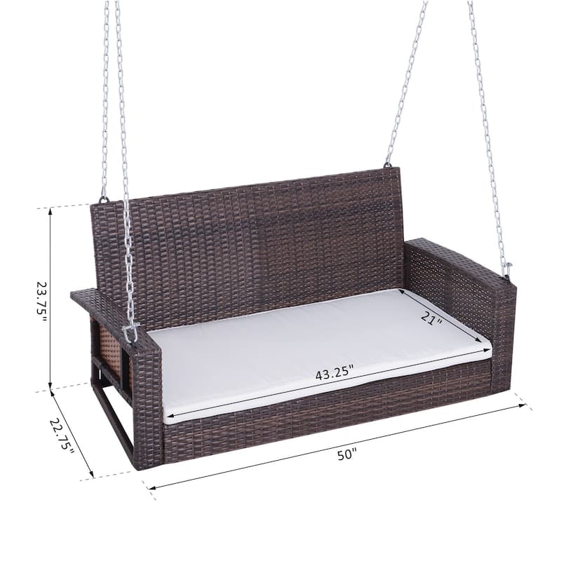 Outdoor Two-Person Swing Chair, Durable Handwoven Wicker Bench with Adjustable Hanging Chains Hanging Swing Bench