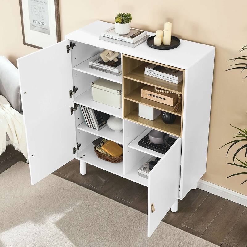3 Doors Wooden Cabinet with Leather Handle