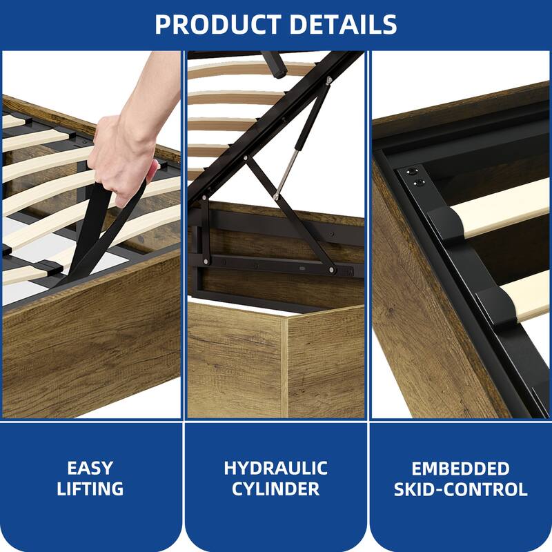 Moasis Lift-Up Storage Bed Frame with Charging Station & Storage Headboard