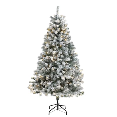 6ft. Flocked Spruce Artificial Christmas Tree with 250 Clear LED Lights - Elegant Winter Wonderland X-Mas Glow